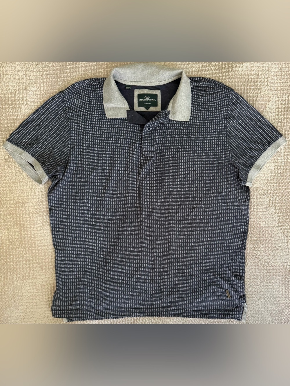 Rodd & Gunn Sports Fit Polo Shirt Men’s L Dark Navy Geometric Cotton P2P 25